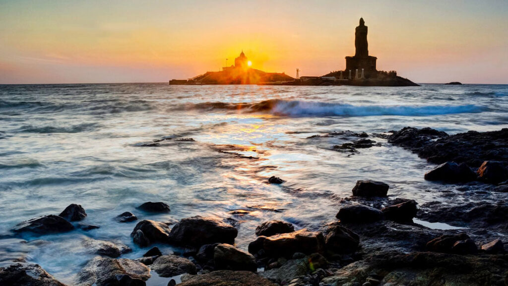 Sunrise and sunset view kanyakumari